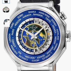 GV2 Marchese 3 Time Zones Leather Strap Watch, 44mm